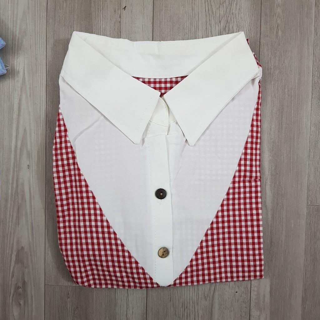 Áo Sơ Mi bầu kẻ giả yếm cộc tay mùa hè -