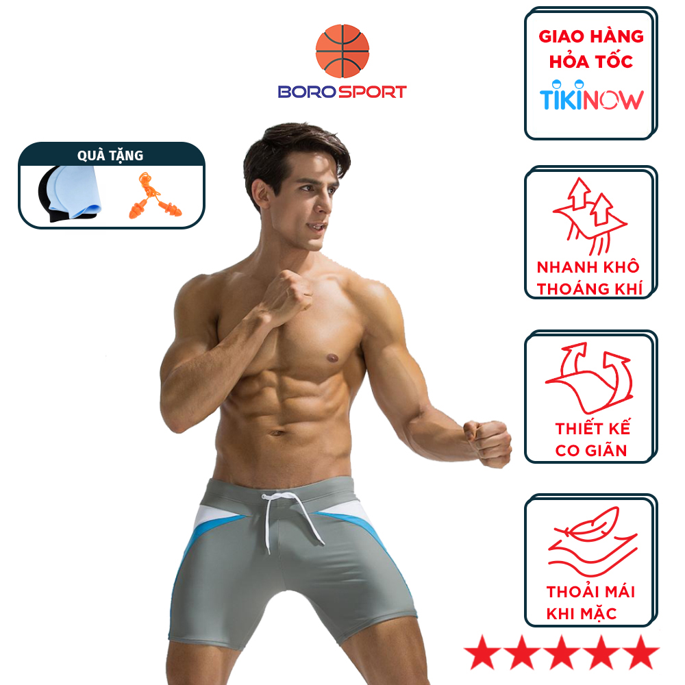 Quần bơi nam Boxer YESURE DEENYT  Chất liệu Superfine polyester cao cấp , chống thấm , nhanh khô form Fitness thời trang (Tặng kèm nón bơi + bịt tai silicon) - Hàng Chính Hãng