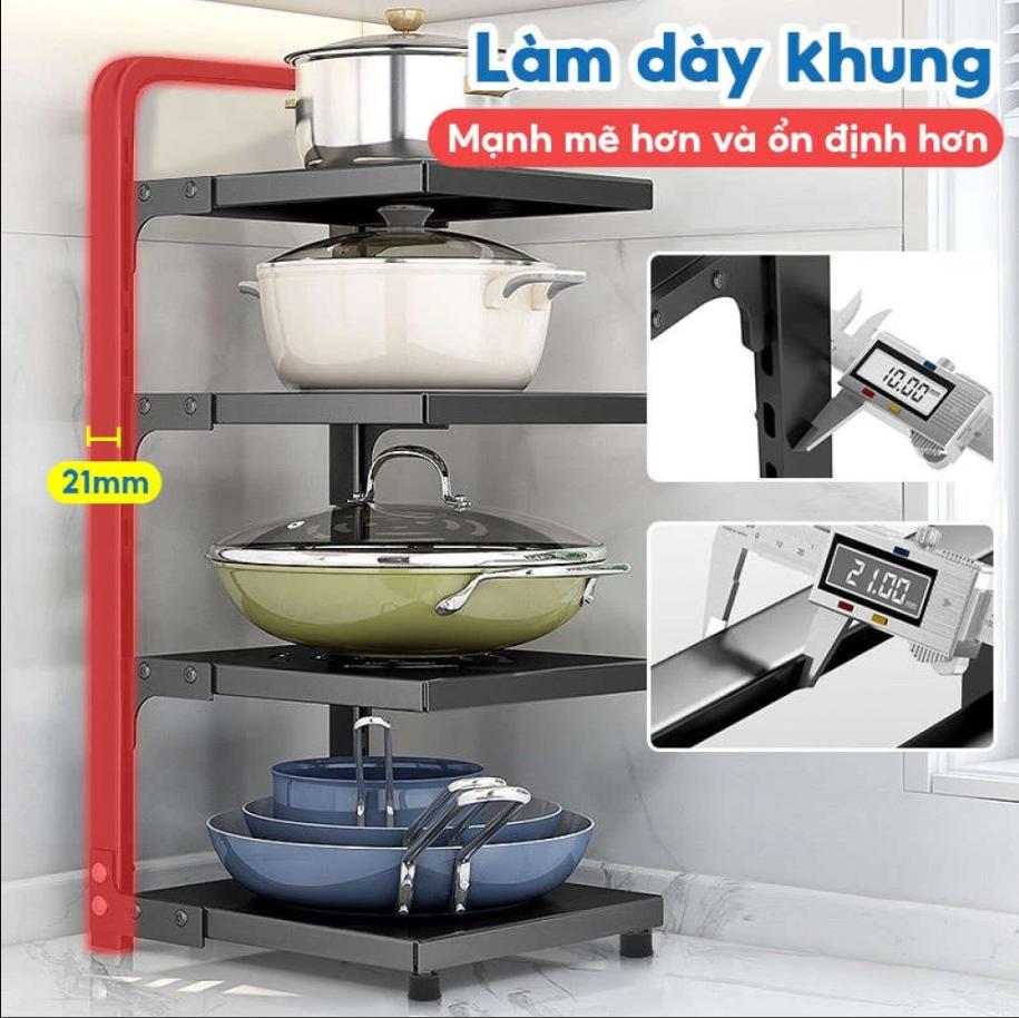 Giá Để Xoong Nồi Chảo Thép 4 Tầng Có Thể Điều Chỉnh