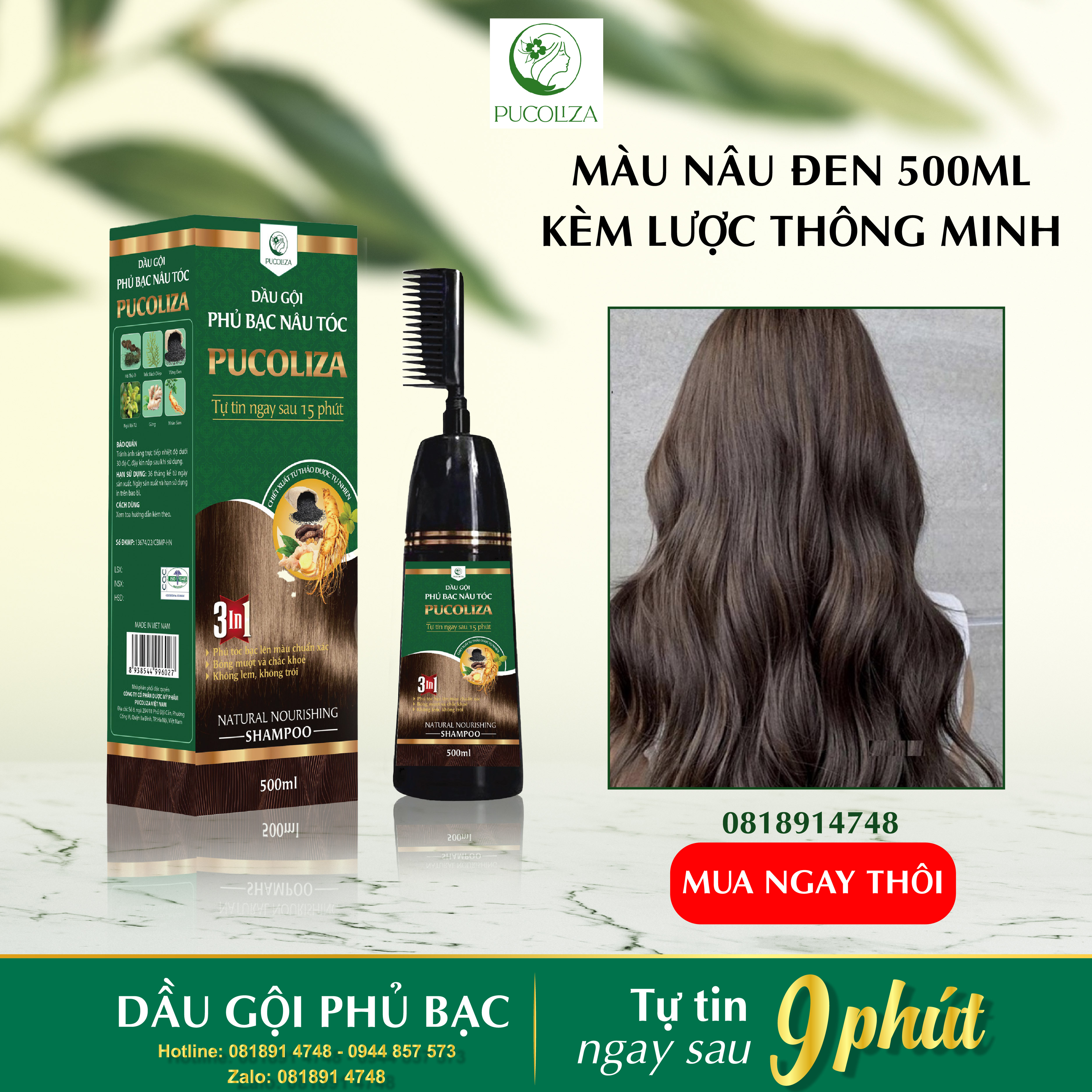 Dầu Gội Phủ Bạc PUCOLIZA 500ML Thành Phần Thiên Nhiên Thảo Mộc Không Làm Tóc Hư Tổn