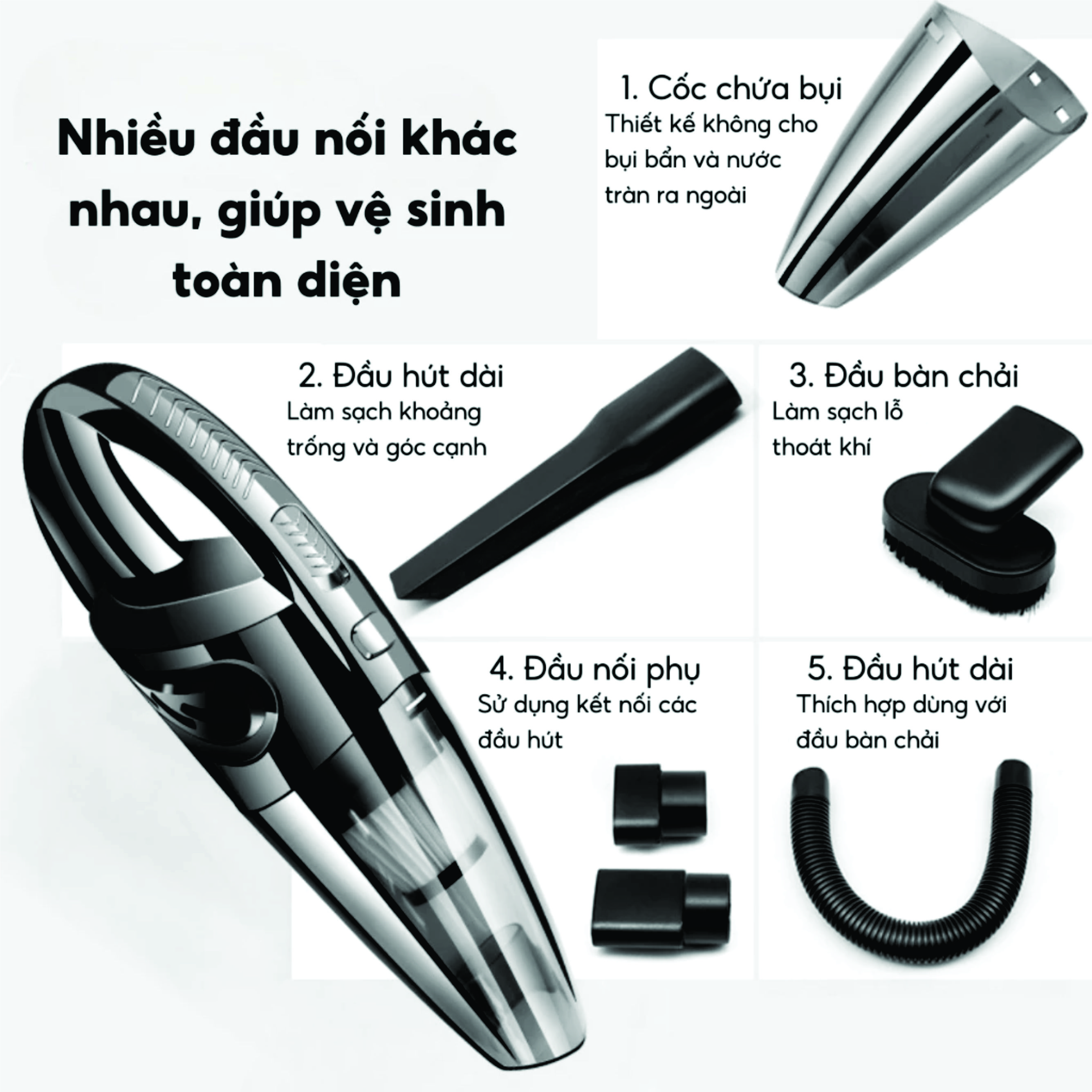Máy Hút Bụi Cầm Tay Cao Cấp, Thiết kế Không Dây, Tặng Kèm Đầu Hút, Lực hút 20000PA Siêu Mạnh Hàng Nhập Khẩu