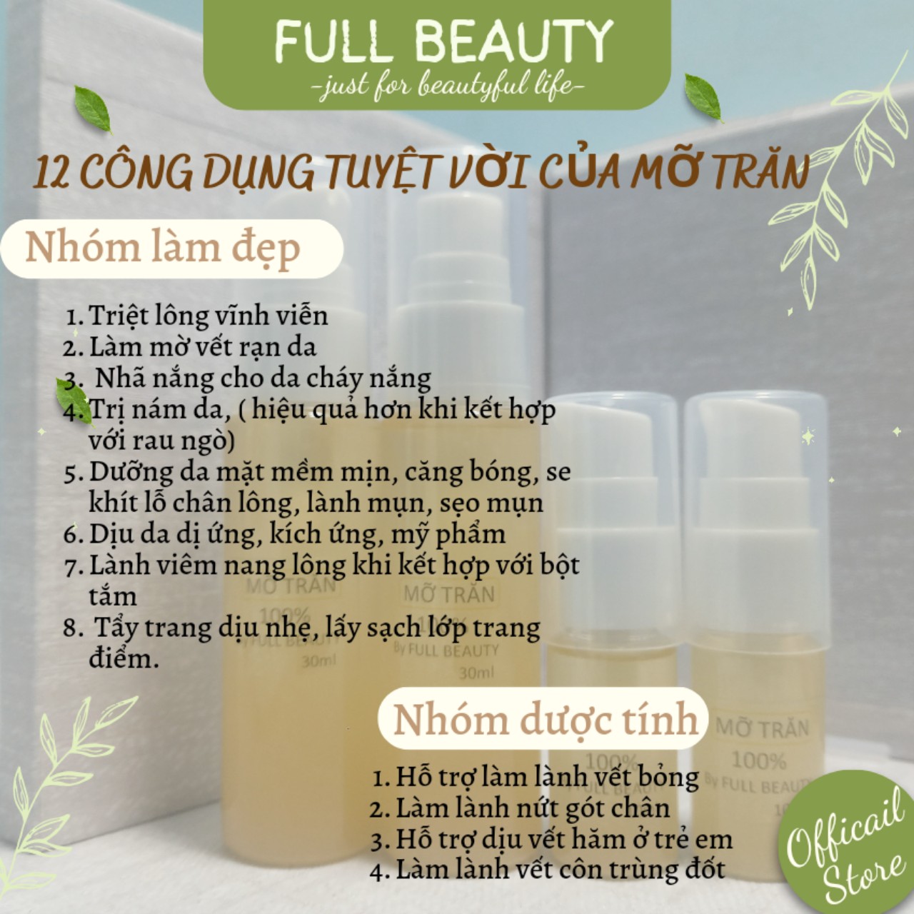 Mỡ Trăn Triệt Lông Full Beauty 35ml