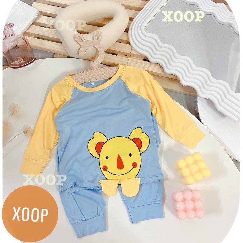 Bộ dài tay có tai chất thun lạnh in họa tiết voi,gấu.vịt cho bé (Size 8-18kg) mã BD1