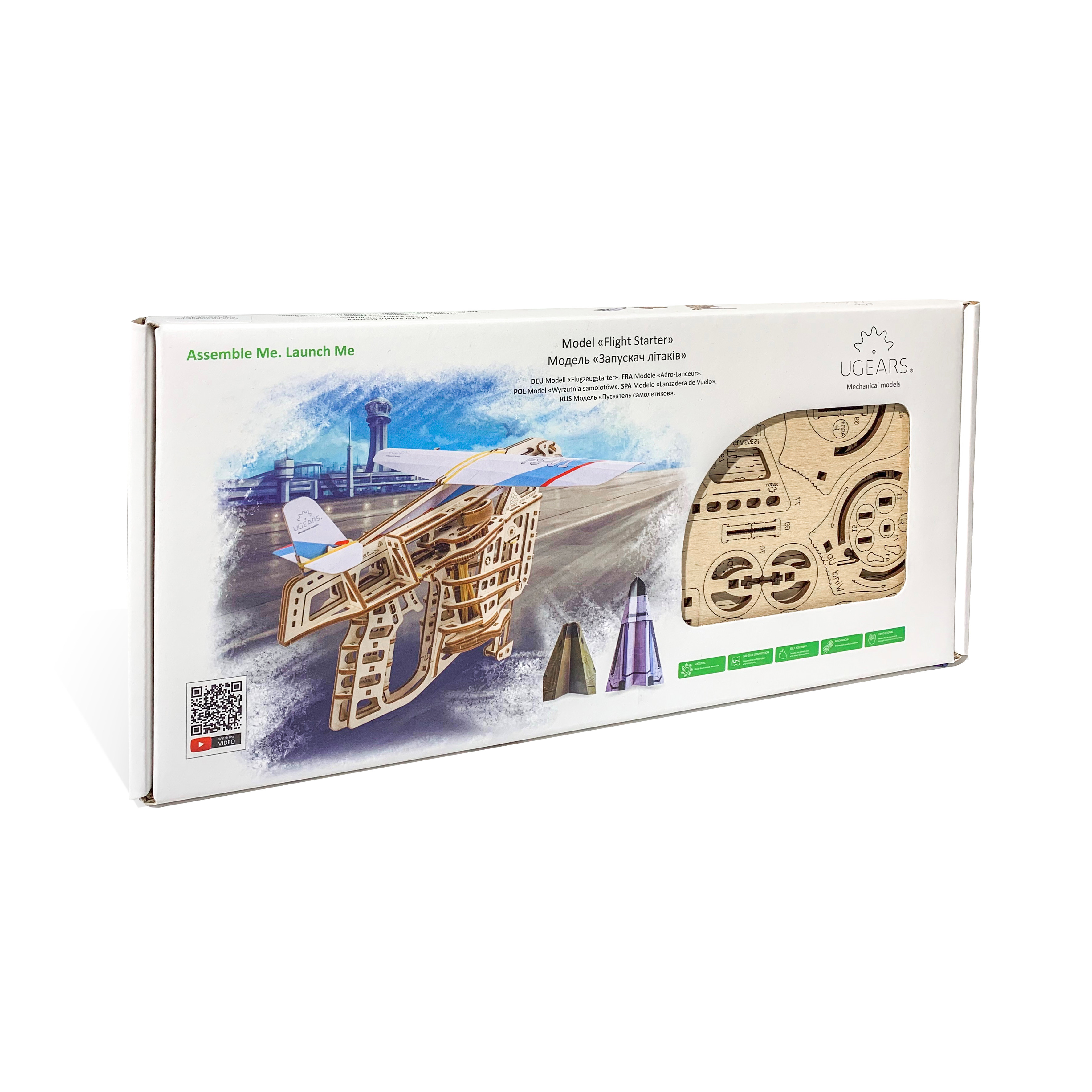 Mô hình gỗ cơ khí tự chuyển động- Ugears Flight Starter- Hàng chính hãng Ugears, nhập khẩu nguyên bộ từ EU, mô hình lắp ráp 3D, DYI