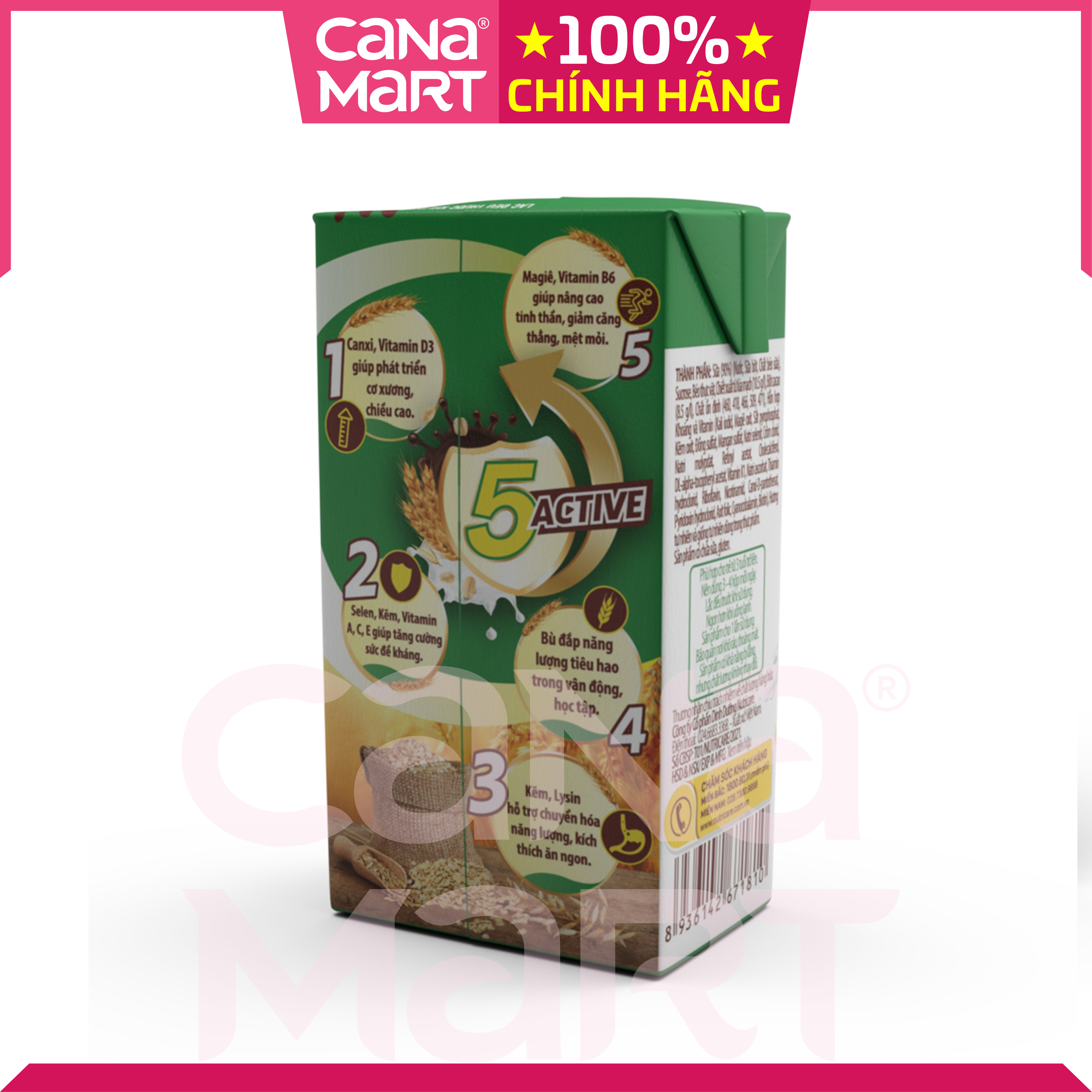 Thùng sữa nước ca cao lúa mạch Nutricare Care 100 Active giúp trẻ phát triển chiều cao (110ml)