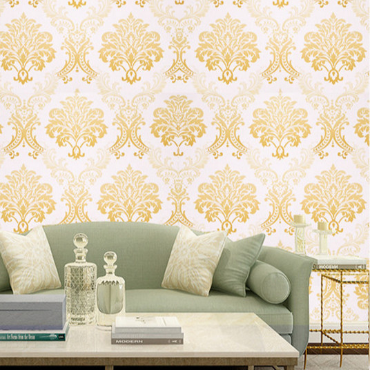 Cuộn 5m Decal Giấy Dán Tường Vân châu âu vàng