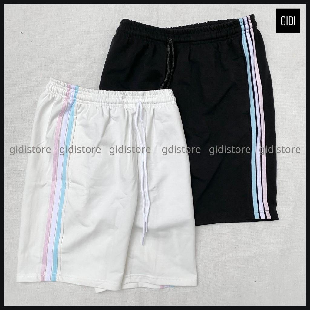 Quần Short thun Nam Nữ Unisex RIO phối 3 sọc - quần đùi ngắn ống suông