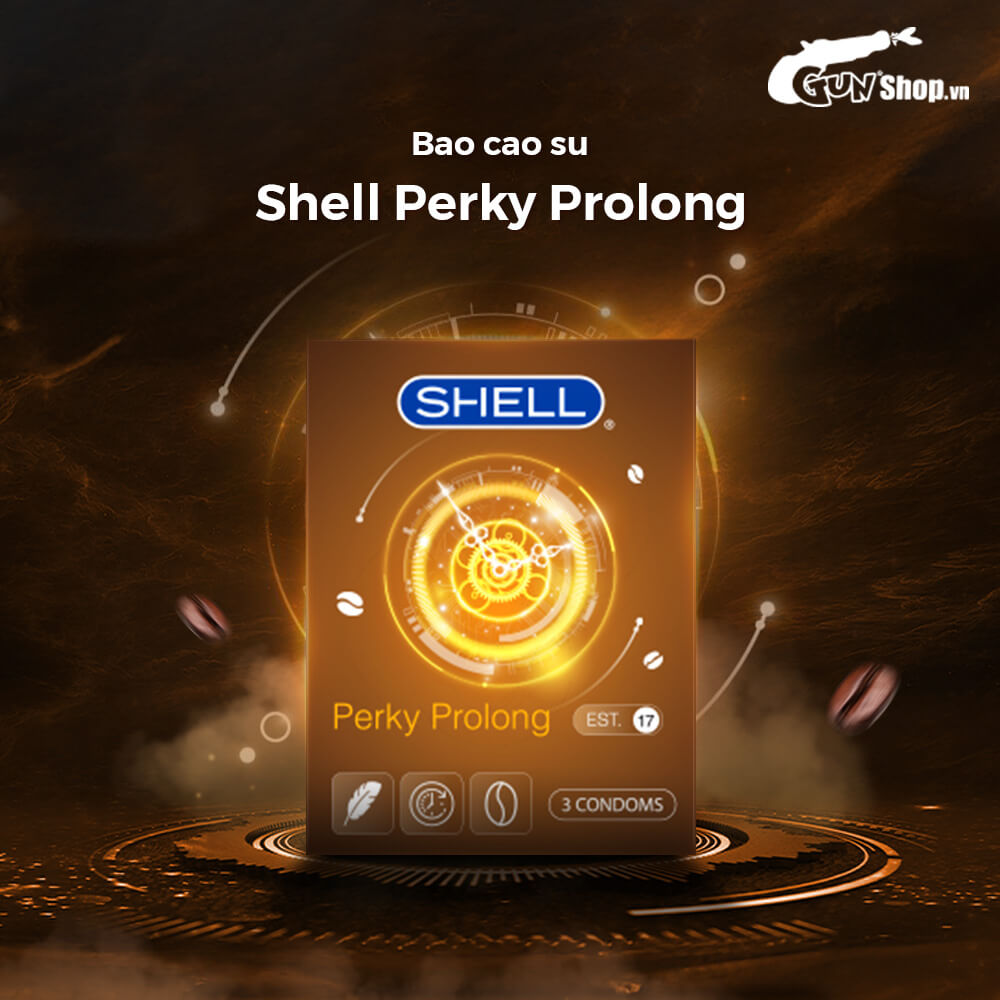 Bao cao su Shell Perky Prolong kéo dài thời gian, hương cà phê - Hộp 3 cái