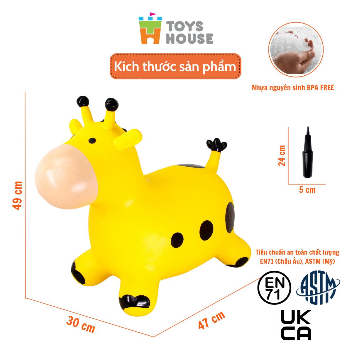 Thú Nhún Bơm Hơi Toyshouse Kèm Bơm - Tiêu Chuẩn Xuất Khẩu Mỹ Astm Và Châu Âu En71 - Đồ Chơi Vận Động Cho Bé Từ 8 Tháng - Hươu Vàng