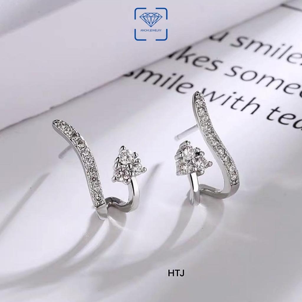 Bông tai ôm vành đuôi hồ ly bạc đính đá kiểu dáng độc đáo cá tính, Anchi jewelry