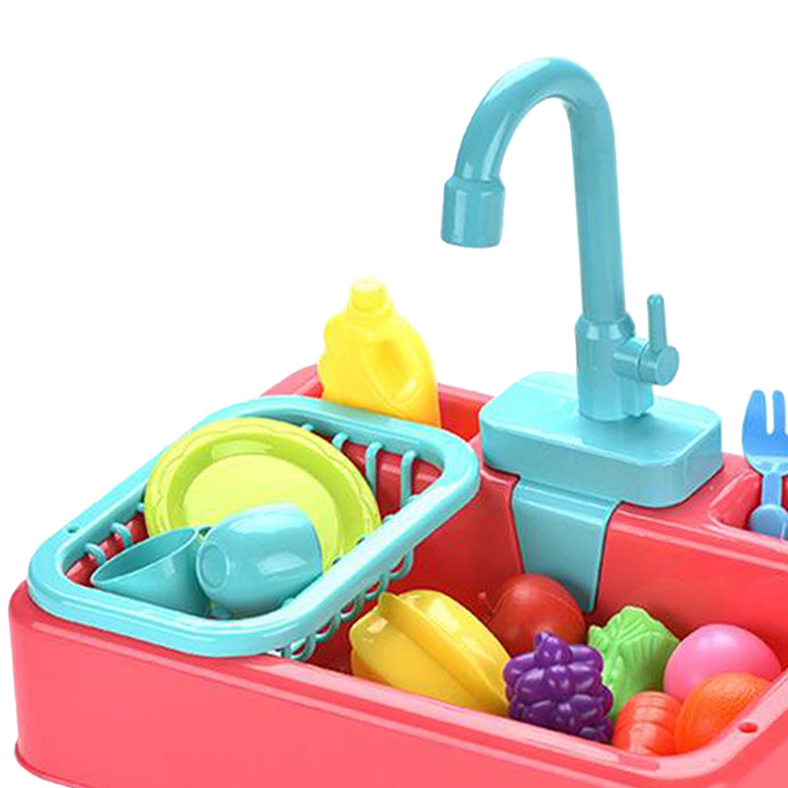 Play Sink Toys, Electric Dishwasher Playing Toy with Running Water,Pretend Play Kitchen Toys Set,with Playfood and Working Faucet,Pretend Role Play