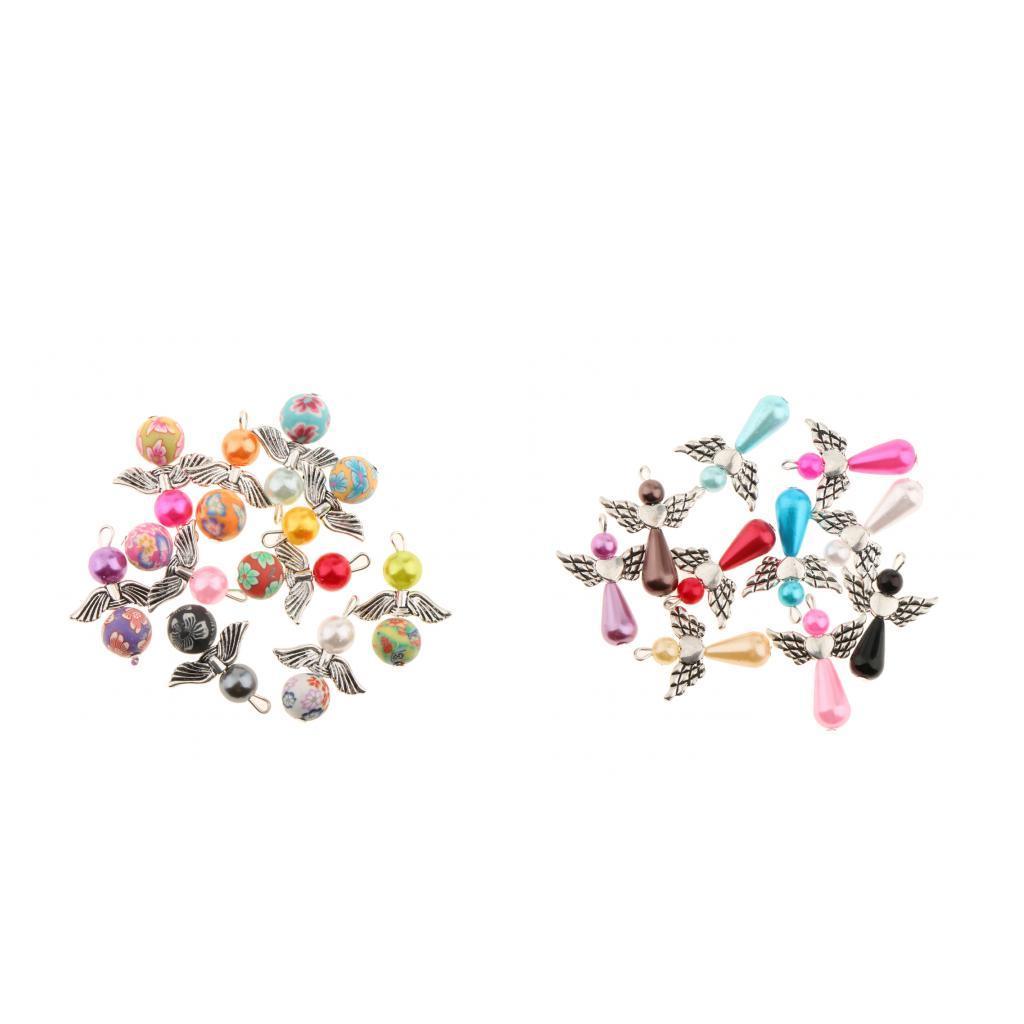 20 Pieces Colored Pearl Charms Angel Wings Polymer Clay Round Bead Metal Charms For DIY Pendant Necklace Bracelet Jewelry Making Crafts