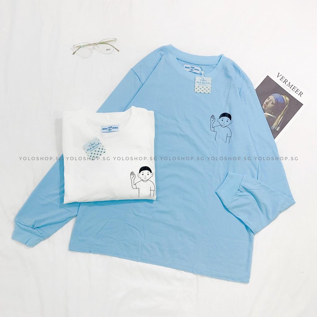 Áo Thun Tay Dài Có Bo Tay Unisex Couple Giơ Tay