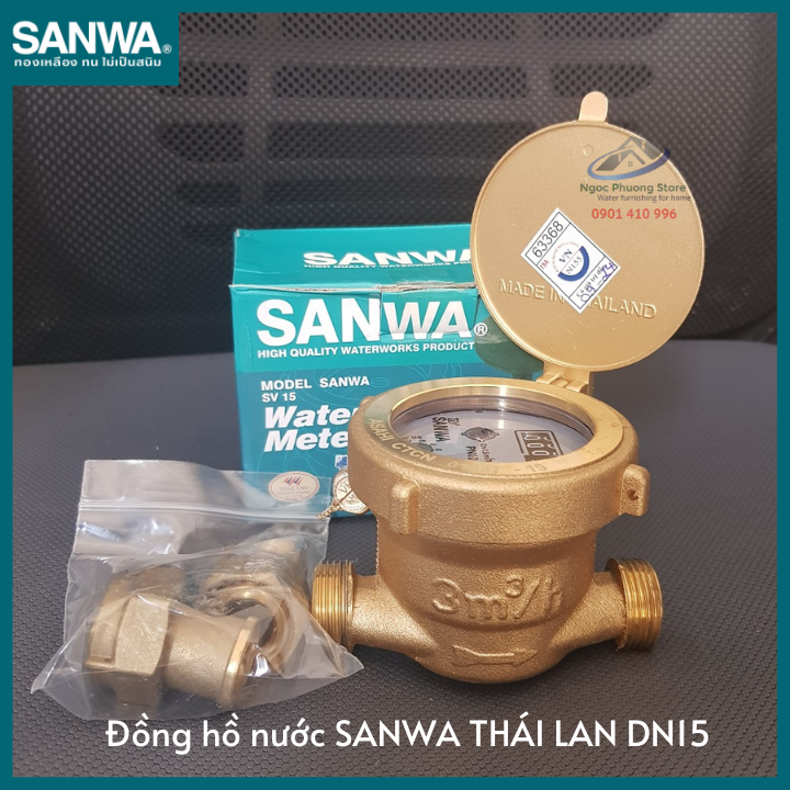 Đồng hồ đo lưu lượng nước sạch Sanwa nhập khẩu, có kiểm định, Phi 21mm SV15