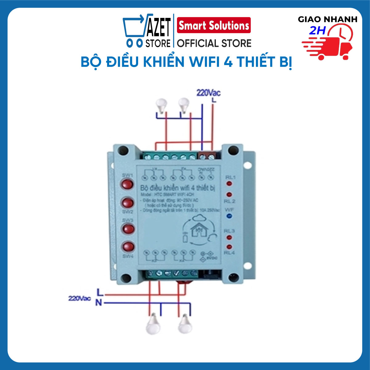 Bộ Điều Khiển Wifi Thông Minh 4 Thiết Bị Điều Khiển Cửa Cuốn, Motor, Bóng Đèn Có Remote Điều Khiển Từ Xa | Bảo Hành 12 Tháng