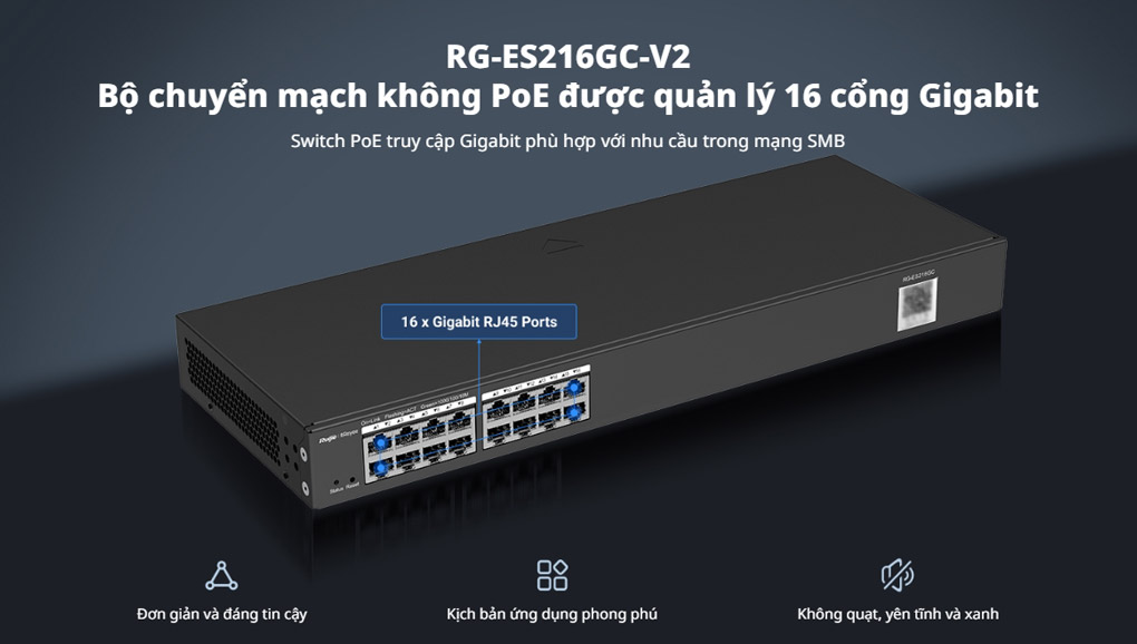 Smart Managed Switch 16 Cổng 10/100/1000BASE-T RUIJIE REYEE RG-ES216GC-V2 - Hàng chính hãng
