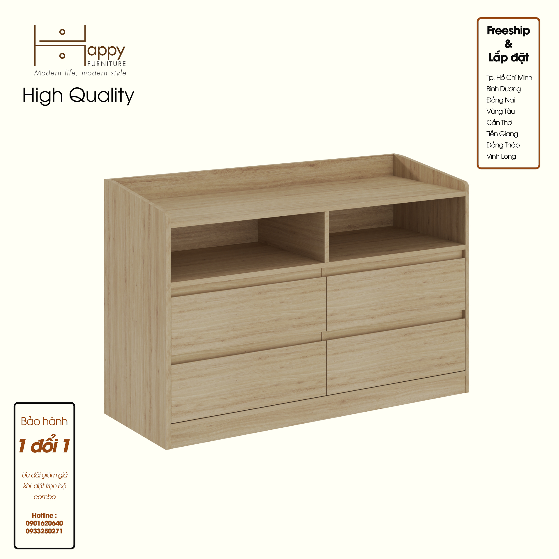 HAPPY FURNITURE , Tủ lưu trữ 4 ngăn kéo - KATE , THK_323 , 120cm x 45cm x 79cm DxRxC