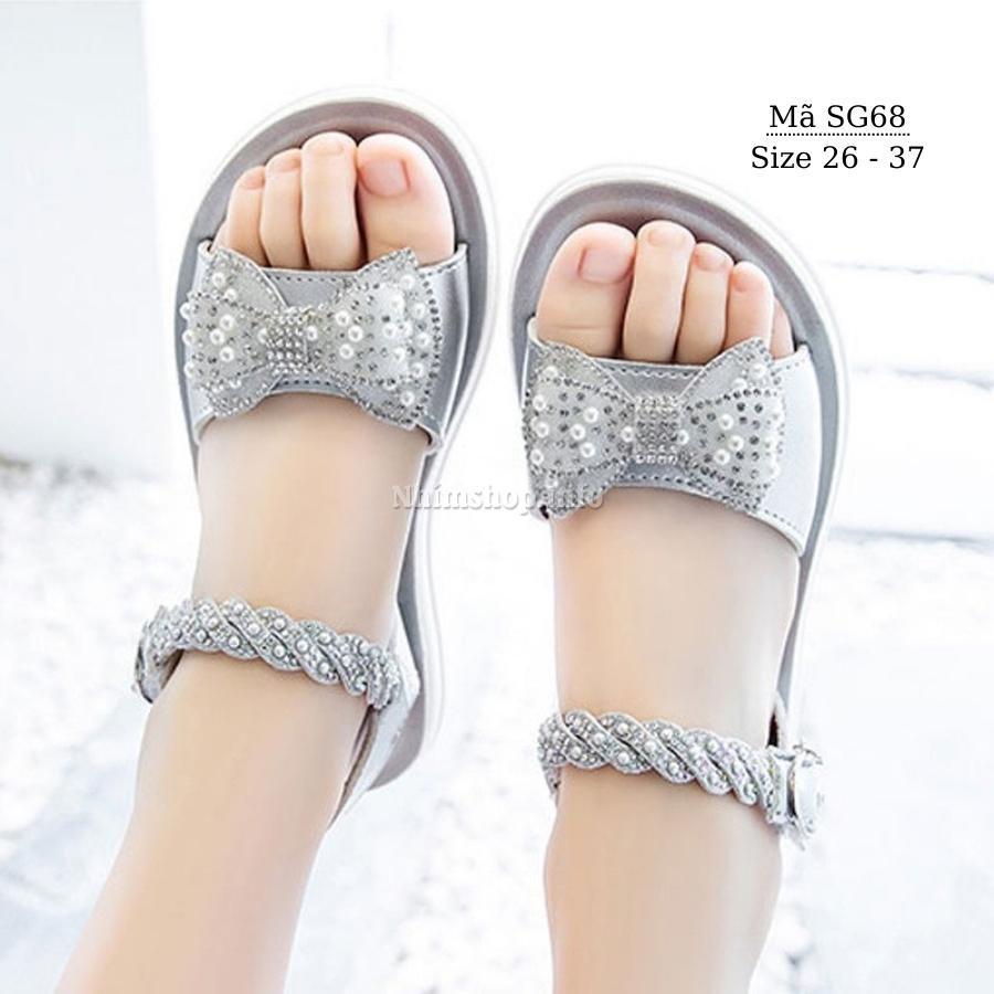 Dép quai hậu bé gái size đại da mềm cao cấp giày sandal gắn nơ công chúa thời trang cho trẻ em học sinh đi học SG68