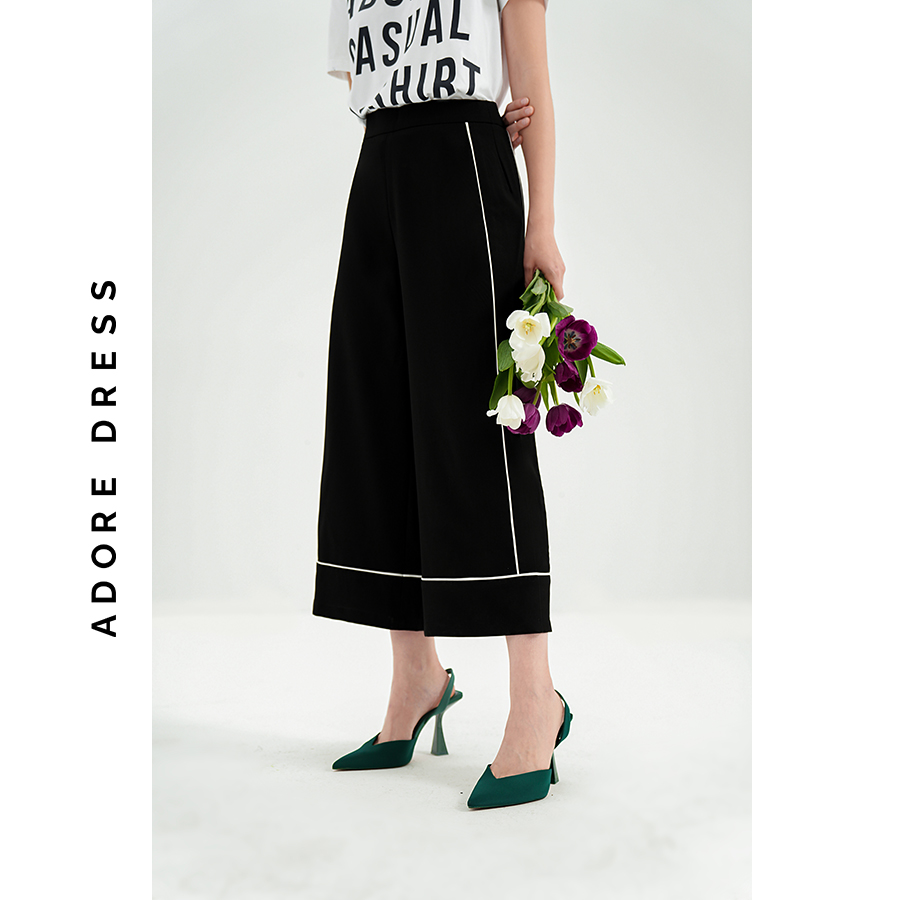 Quần suông culottes tuýt si đen lé trắng 3ASTR2001 ADORE DRESS