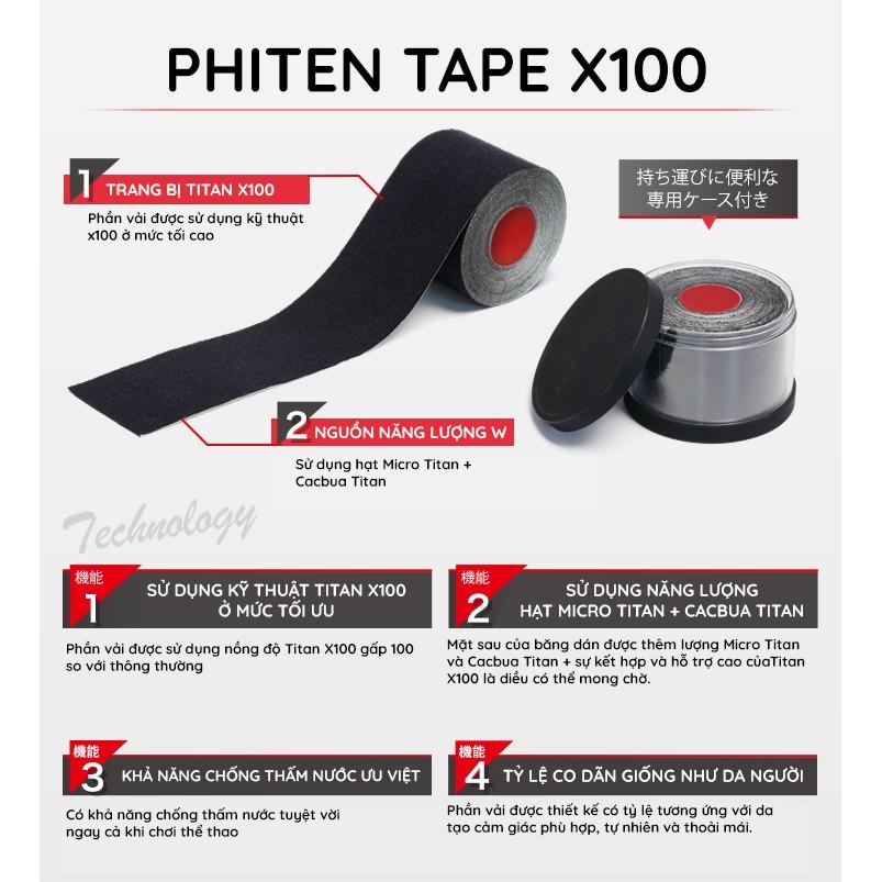 Băng dán cơ giảm đau Titanium Phiten X100 Stretched cao cấp cuộn 4.5x5m