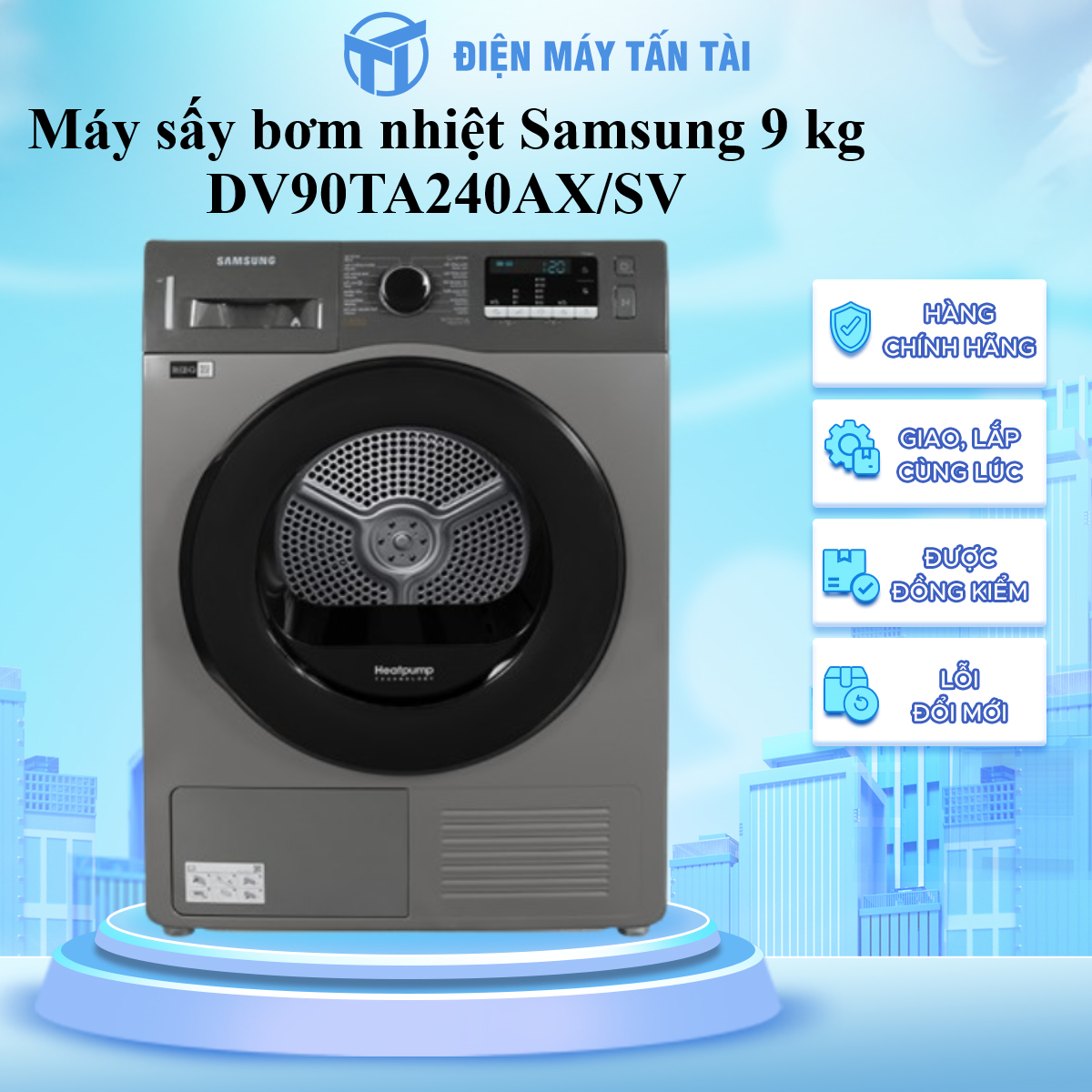 Máy sấy bơm nhiệt Samsung Heatpump 9kg DV90TA240AX/SV - Hàng chính hãng