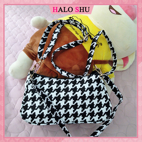 Túi xách nữ, túi cắp nách khoá móc chất da hoạ tiết đen trắng phù hợp đi chơi HALO SHU size 22 mã DC0054