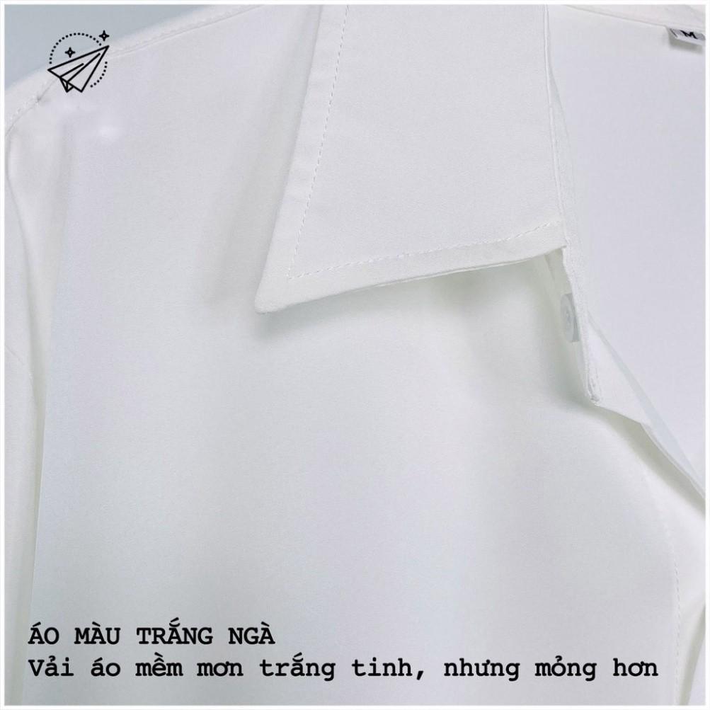 Áo sơ mi nam nữ dài tay Unisex Basic TRƠN Form rộng màu trắng và đen Chất cotton lụa mịn mát Bigsize,Áo sơ mi unisex SM1