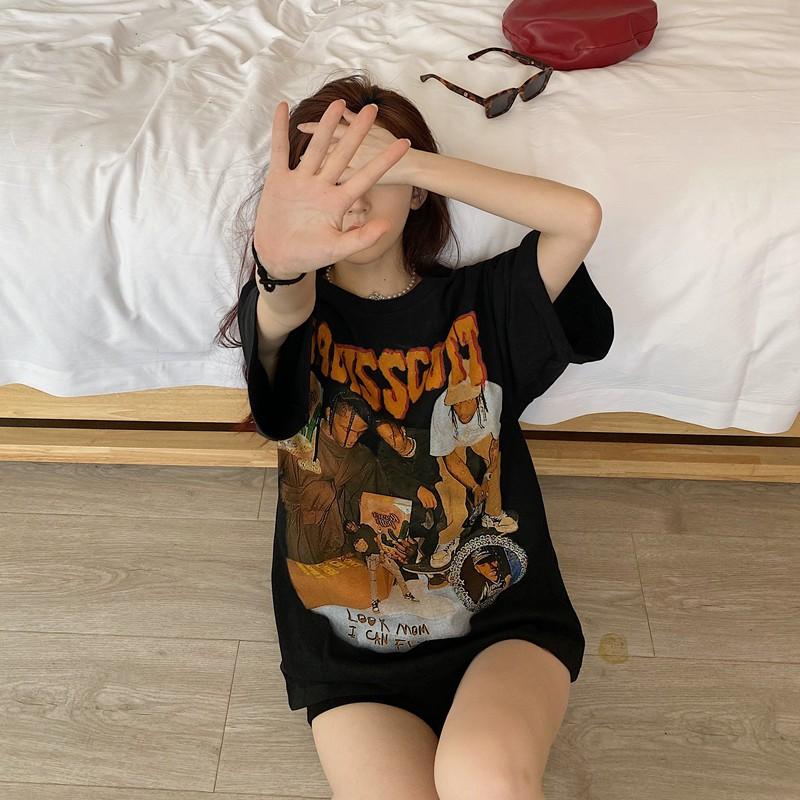 Áo Thun Tay Tay Lỡ In Hình Travis Scott Áo Phông unisex Form Rộng Phong Cách Hip Hop