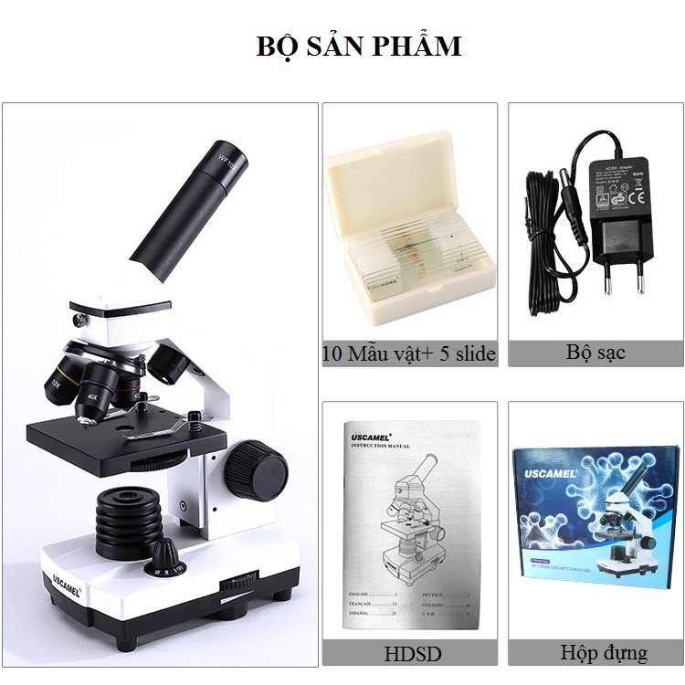 Kính hiển vi chất lượng cao phóng đại 1600 lần soi mẫu vật, tế bào trong phòng thí nghiệm, thực hành có đèn trợ sáng cao cấp UX001- Hàng nhập khẩu (Tặng quạt nhựa mini cắm cổng USB-GIAO NGẪU NHIÊN)