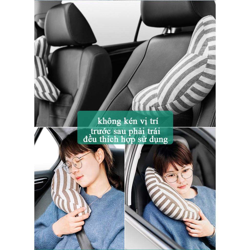 Bộ 2 Cái Gối Bông Kid Sleep In Car ( Nâu Trắng ) - Home and Garden