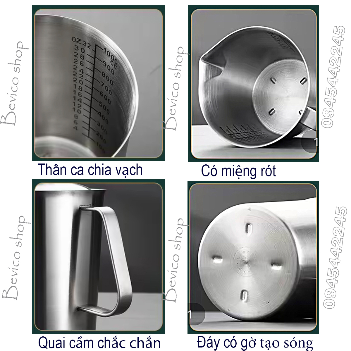 Ca inox 304 chia vạch 500ml/700ml/1000ml/1500ml/ 2000ml