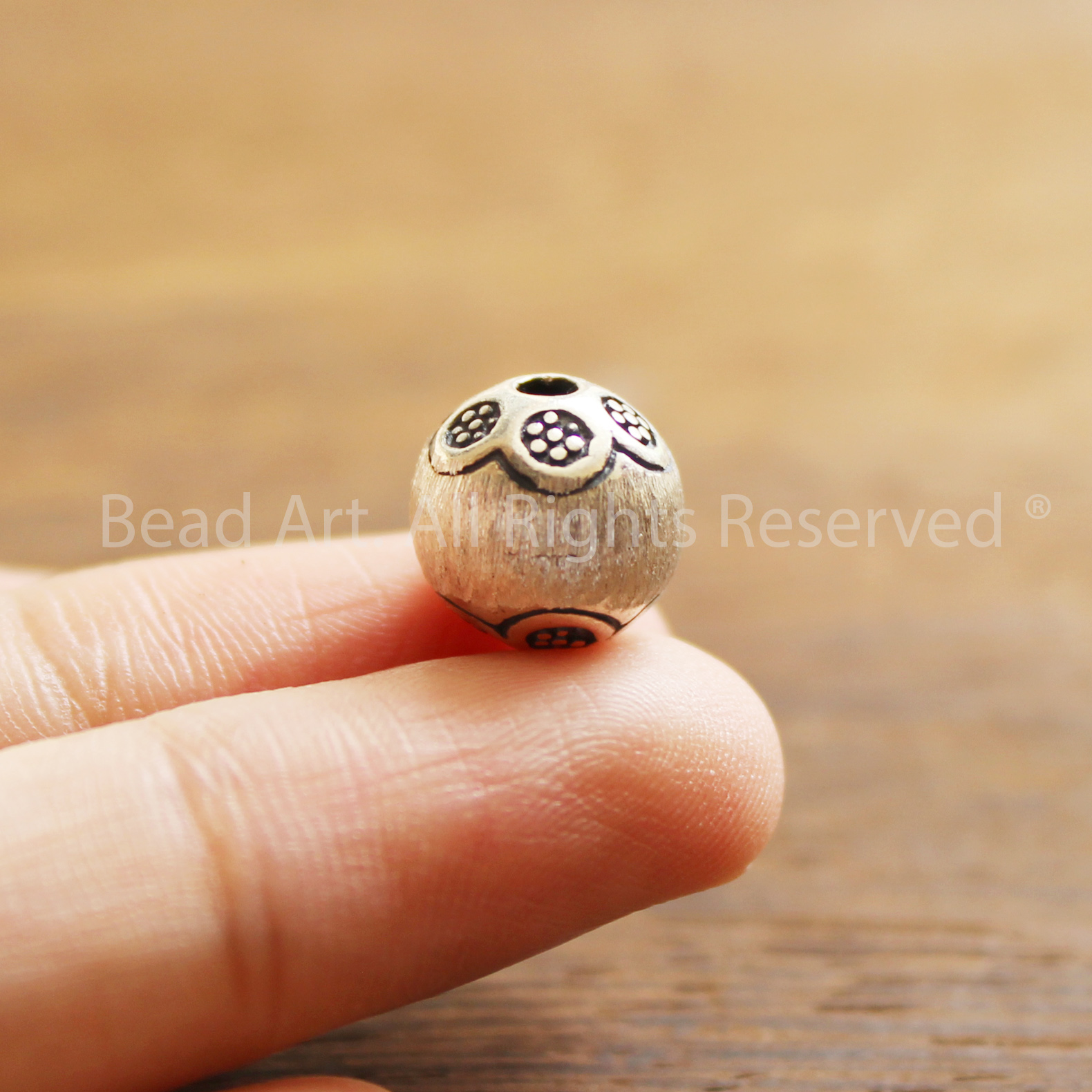 [1 Cái] 10MM Charm Tròn Khắc Hoa Bạc 925, Phối Vòng Tay Phong Thuỷ, Chuỗi Hạt, Trang Sức - Bead Art