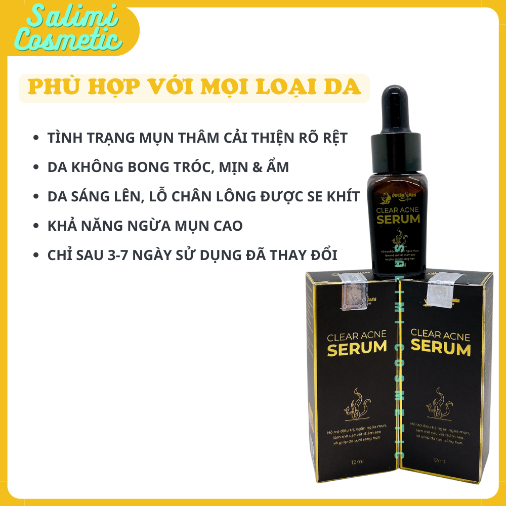 Tinh Chất Ngăn Ngừa Mụn Và Thâm CLEAR ACNE SERUM 12 ml - Đánh Bay Mụn, Làm Mờ Các Vết Thâm Do Mụn, Tái Tạo Trắng Da Căng Hồng Trắng Mịn, Se Khít Lỗ Chân Lông | HÀNG CHÍNH HÃNG