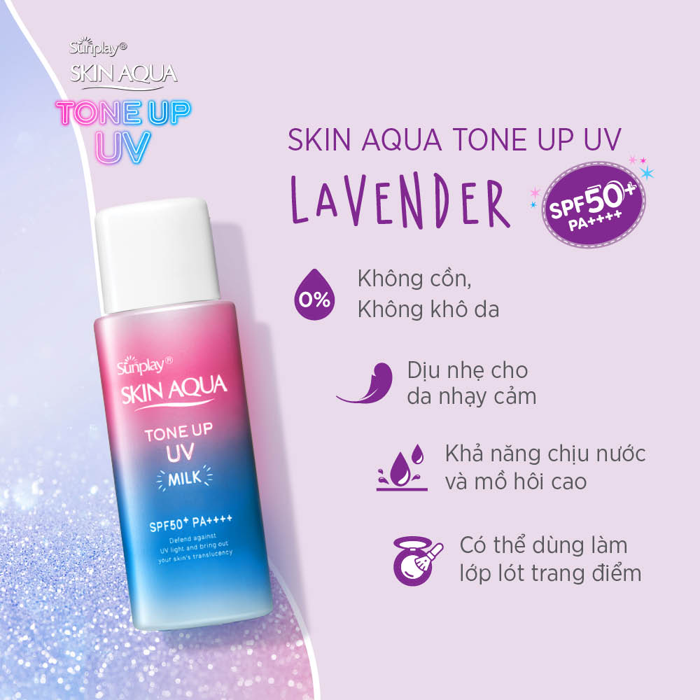 Sữa chống nắng nâng tông dành cho da dầu/hỗn hợp Sunplay Skin Aqua Tone Up UV Milk Lavender SPF50+ PA++++ (50g)