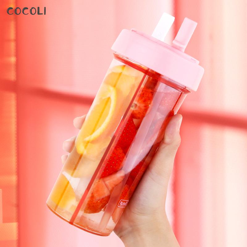 Bán Nhựa Trẻ Em Bình Nước Có Ống Hút Di Động Đôi Ống Hút Uống Gourde Rò Rỉ Chứng Minh Thể Thao Ngoài Trời Của Tôi Chai Không Chứa BPA miễn Phí