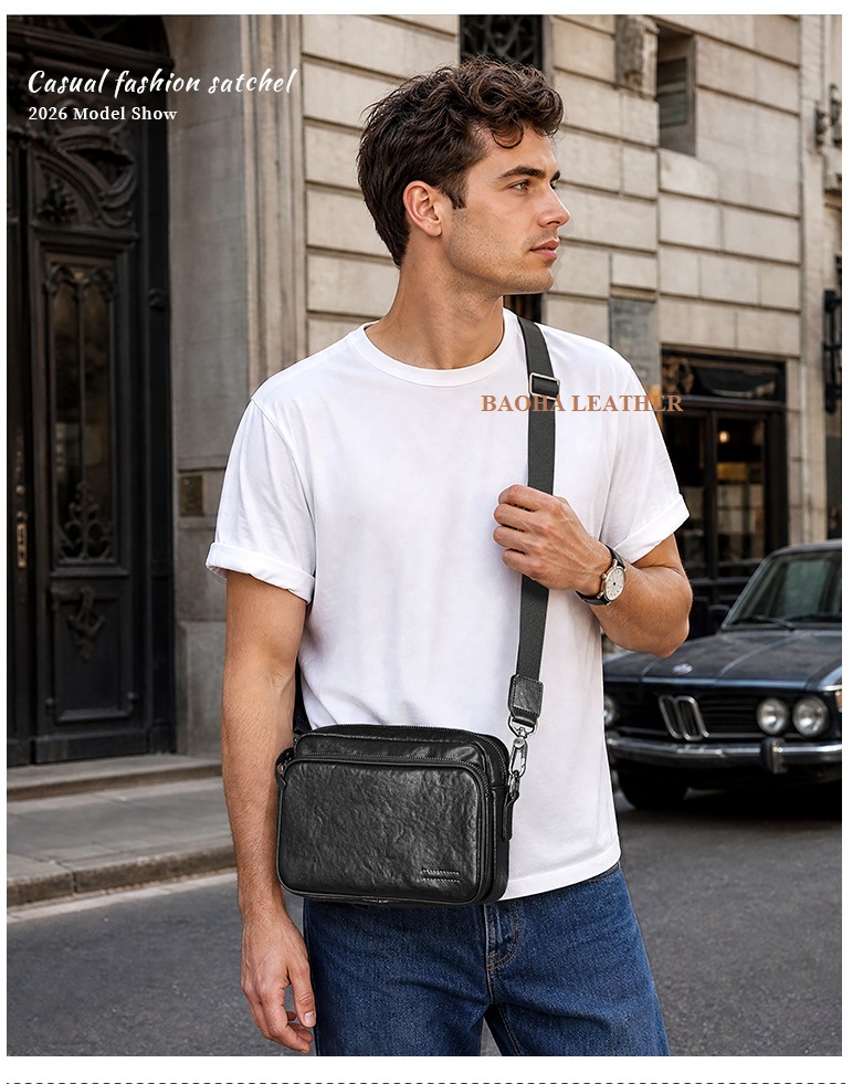 Túi đeo chéo nam nhỏ da bò cao cấp BHM6311 Túi đeo vai da thật nguyên tấm | BAOHA LEATHER