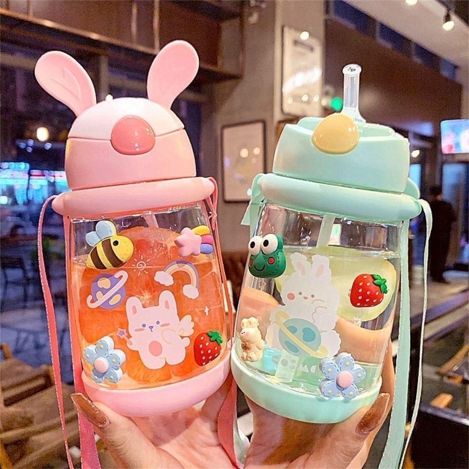 Sinh viên cốc nước phim hoạt hình chai nước ống hút chống rơi chai nước chai nước dung tích lớn chai nước trẻ em