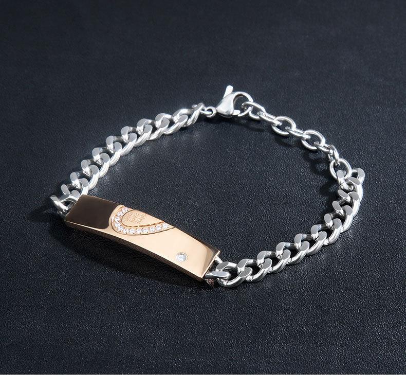 1 cặp  Đối tác nữ của nam giới với bản khắc, dây đeo tay tay bằng thép không gỉ, màu vàng hồng vàng