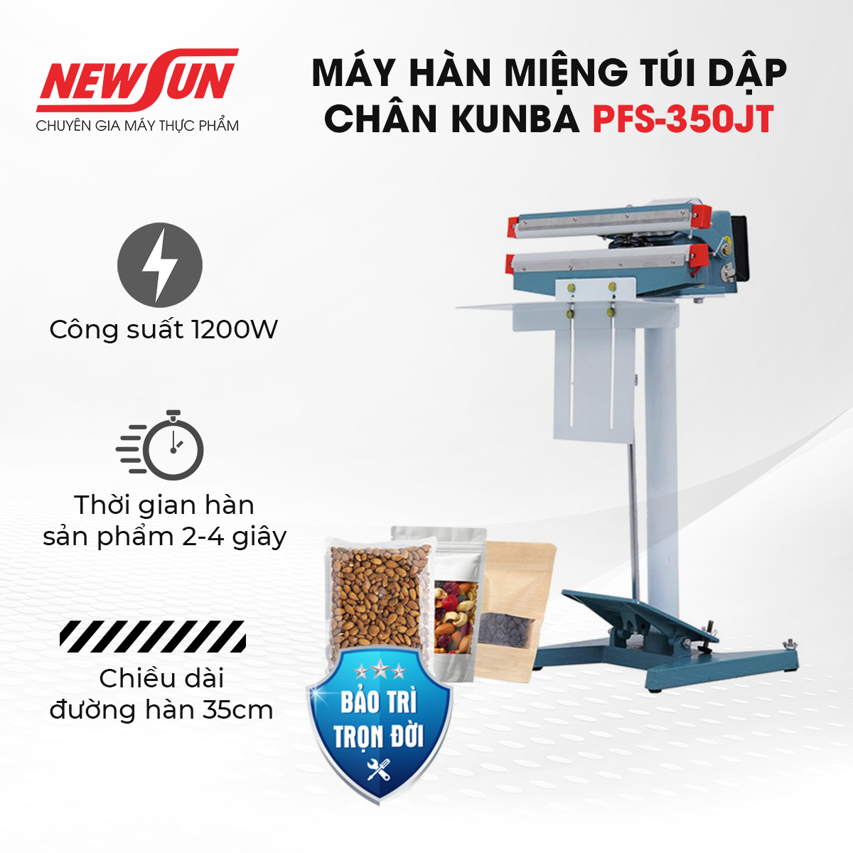 Máy hàn miệng túi dập chân Kunba PFS-350JT NEWSUN - Nhanh chóng tiết kiệm điện - Hàng chính hãng