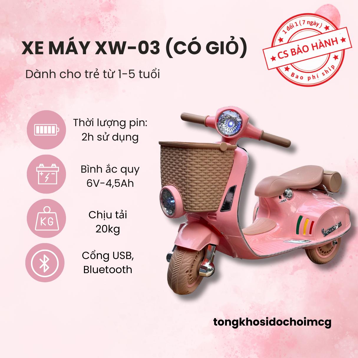 Xe máy điện đồ chơi dành cho trẻ em Mã XW-03, có kết nối bluetooth