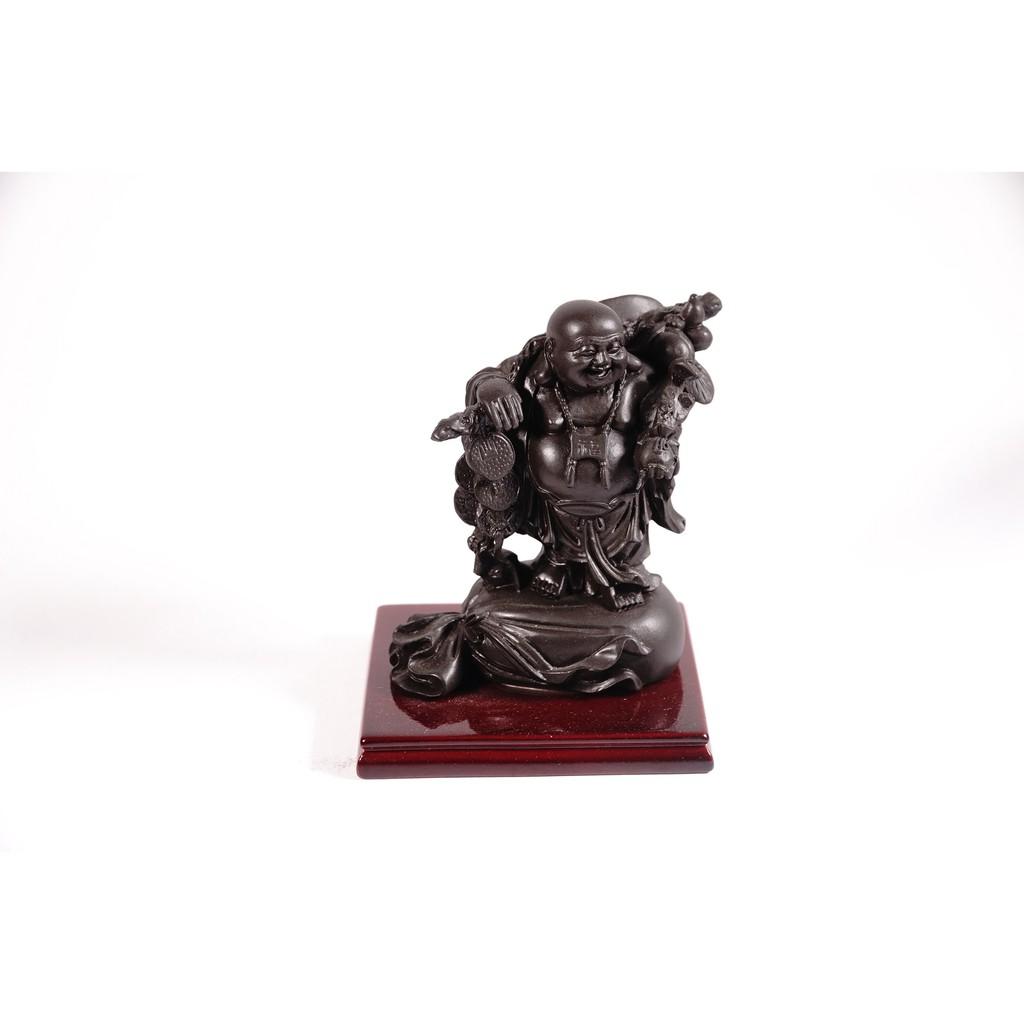 Tượng phật Di Lặc vác tiền trên bao tải có đế nâu đất - Cao 11cm