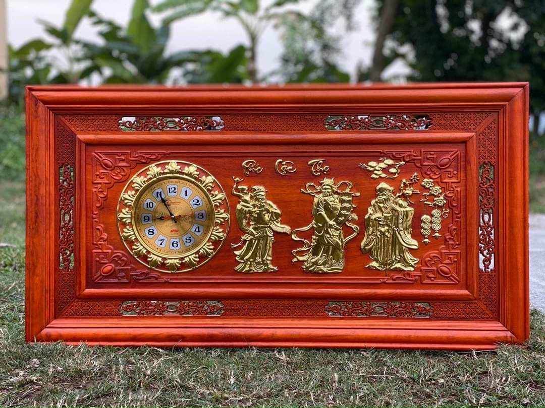 Tranh điêu khắc tam đa phúc lộc thọ gỗ hương đỏ kt 67×127×4cm