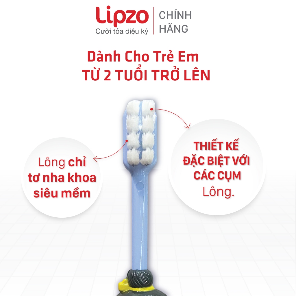 Bàn Chải Đánh Răng Trẻ Em LIPZO Kids S3 Chỉ Tơ Nha Khoa Mềm Mại Làm Sạch Bảo Vệ Nướu Êm Dịu Cho Bé Từ 2 Tuổi