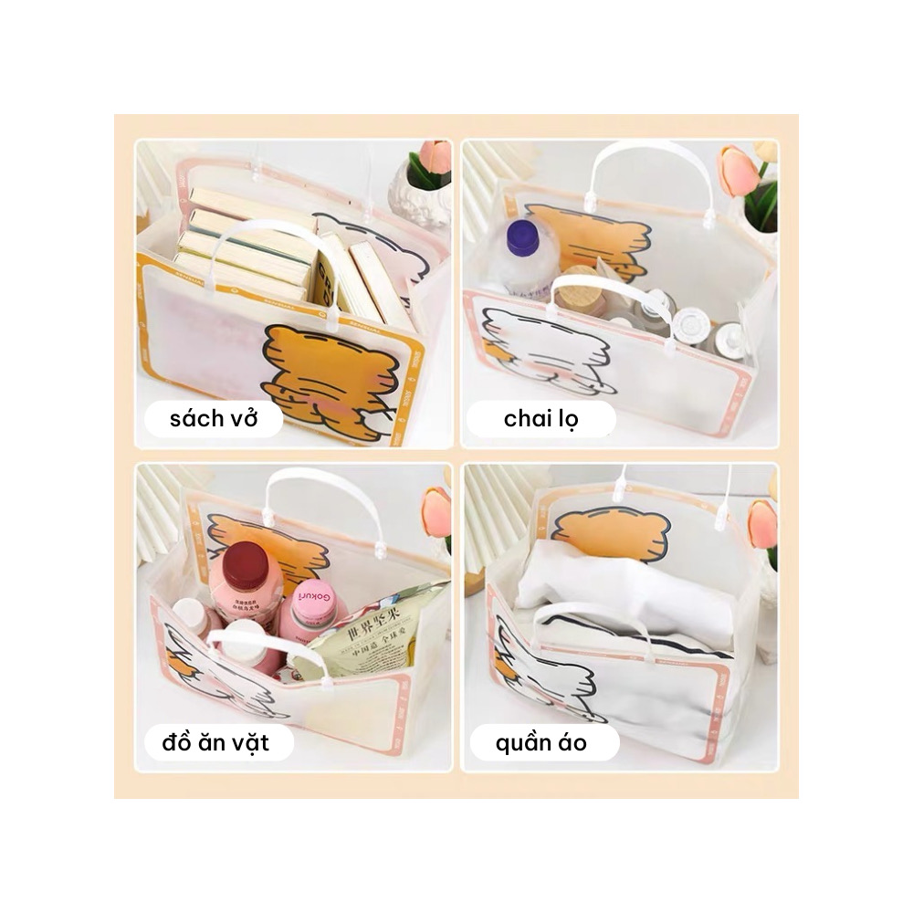 Set 3 Túi Mua Sắm Bằng Nhựa PP Trong Suốt Chống Thấm Nước In Hình Hổ Dễ Thương Tái Sử Dụng Tiện Lợi