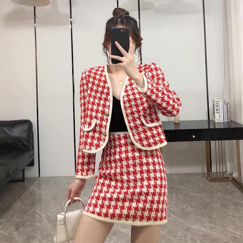 Set áo dạ lửng + chân váy ôm hoạ tiết ziczac B-A-M STORE