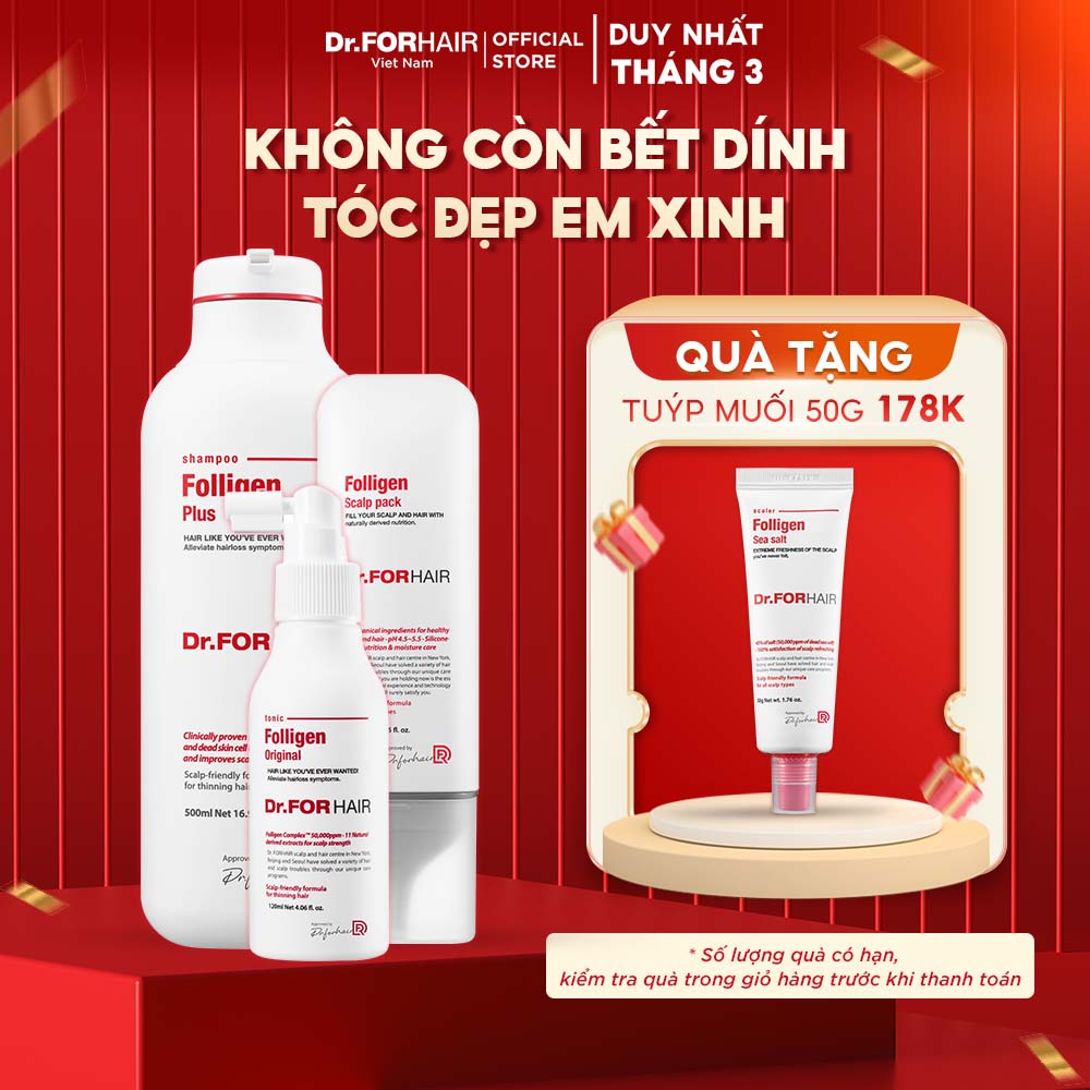 Bộ gội xả dưỡng hỗ trợ mọc tóc nuôi dưỡng da đầu khỏe mạnh Dr.FORHAIR Folligen Plus x Scalp Pack x Tonic