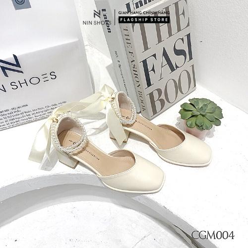 Giày cao gót Ninshoes - Cao gót Mary jane 5P đé vuông mũi tròn bít gót, quai dây vào ngọc phong cách hàn quốc