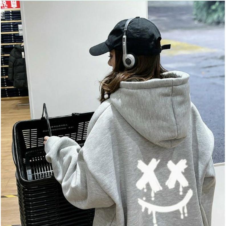 ÁO Hoodie thun nỉ đẹp in decan phát sáng chất NỈ ngoại, hình mặt cười form rộng năng động