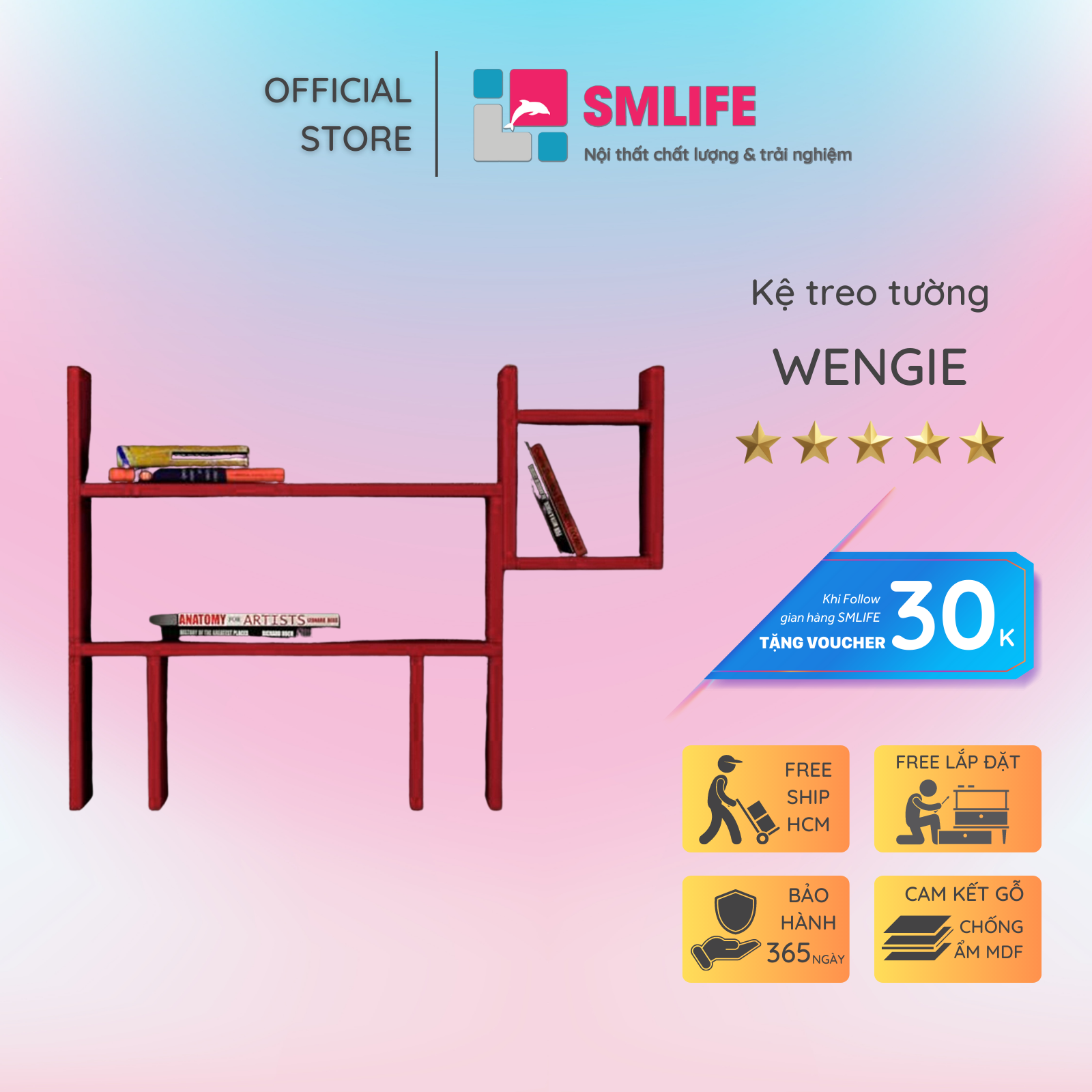 Kệ gỗ trưng bày kiểu dáng nhỏ gọn SMLIFE Wengie
