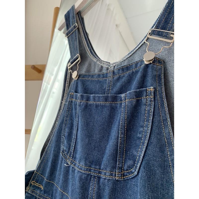 Yếm jean nút gài ống suông xanh đậm